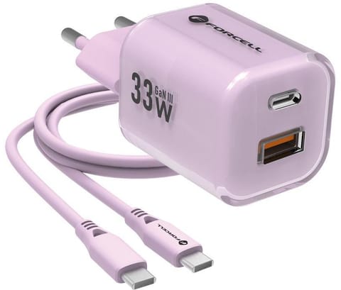 ⁨ŁADOWARKA SIECIOWA Forcell F-Energy GaN III VT-41 33 W 1x USB-C 1x USB-A PD 3.0 QC 4.0 FIOLETOWA⁩ w sklepie Wasserman.eu