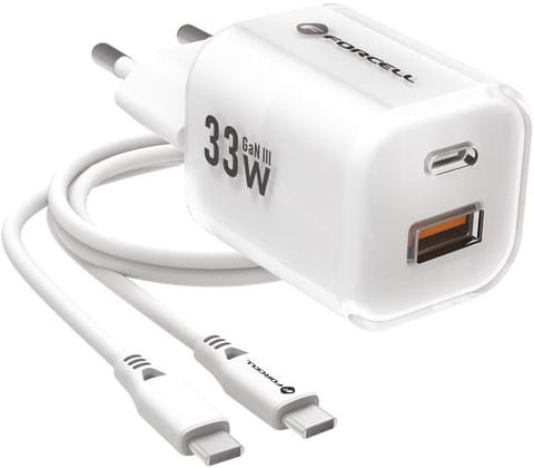 ⁨ŁADOWARKA SIECIOWA Forcell F-Energy GaN III VT-41 33 W 1x USB-C 1x USB-A PD 3.0 QC 4.0 BIAŁA⁩ w sklepie Wasserman.eu