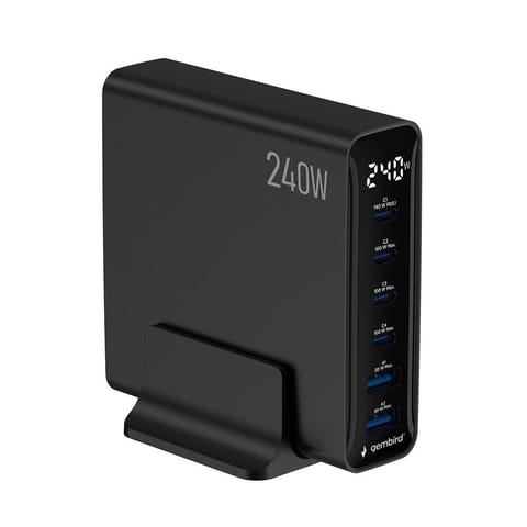 ⁨Ładowarka sieciowa Gembird TA-UC-2A4C-PD240-01-BK 6 port&oacute;w USB 2xA+4xC 240W czarna⁩ w sklepie Wasserman.eu