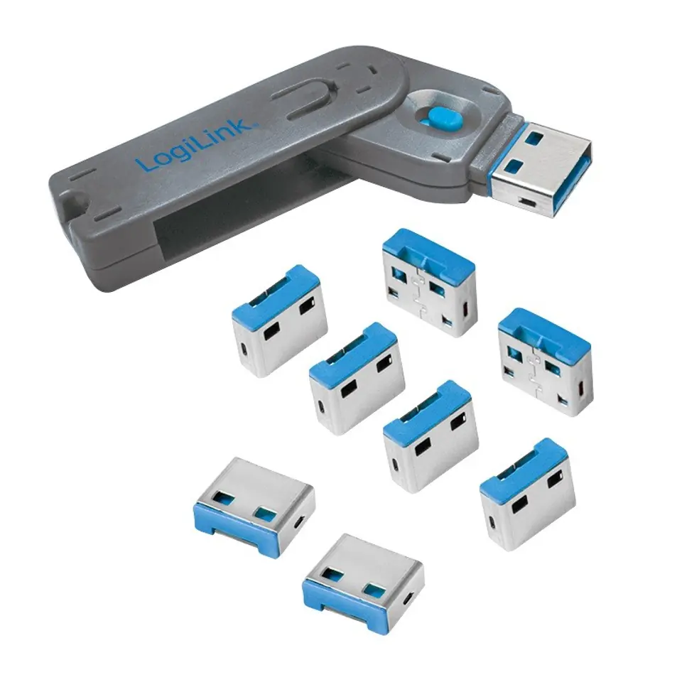 ⁨USB port blocker key and 8x locks⁩ at Wasserman.eu