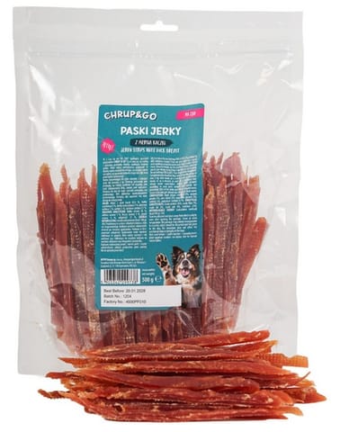 ⁨Chrup&Go Przysmak dla psa Paski Jerky z piersią kaczki 500g⁩ w sklepie Wasserman.eu