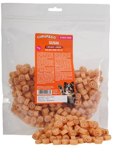 ⁨Chrup&Go Przysmak dla psa Sushi królik & dorsz 500g⁩ w sklepie Wasserman.eu