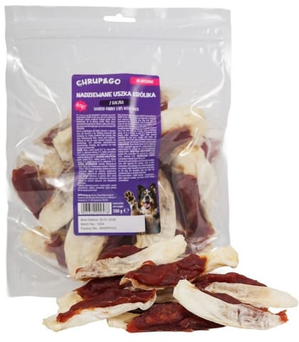 ⁨Chrup&Go Przysmak dla psa Uszy królika nadziewane 500g⁩ w sklepie Wasserman.eu