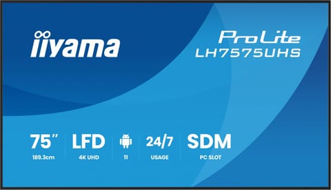 ⁨Monitor 75 inches LH7575UHS-B2AG, 24/7, IPS, ANDROID.11.4K, WiFi, iiSignage2, FailOver, EShare, 24/7, full daisy chain⁩ at Wasserman.eu