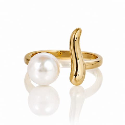 ⁨Pierścionek stal chirurgiczna pozłacana 14k złotem, regulowany PERŁA geometric PST1017⁩ w sklepie Wasserman.eu