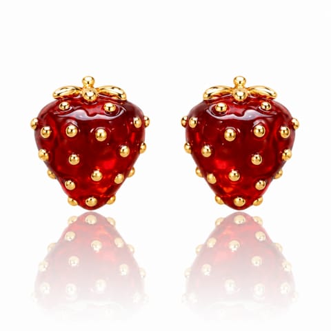 ⁨Kolczyki ze stali szlachetnej platerowane 14k złotem, TRUSKAWKI czerwone sztyft KST3692⁩ w sklepie Wasserman.eu