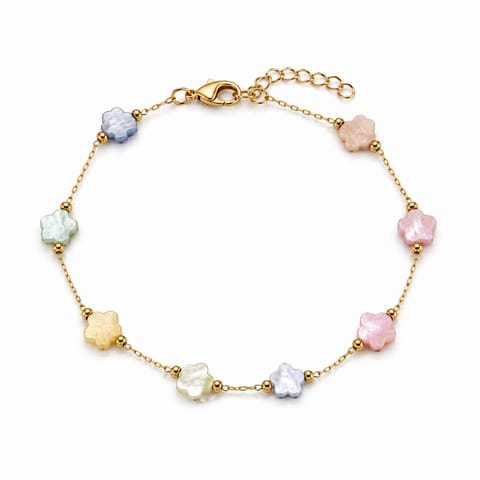 ⁨Bransoletka na rękę stal chirurgiczna pozłacana 14k złotem, Pastelowe KWIATY BST1770⁩ w sklepie Wasserman.eu