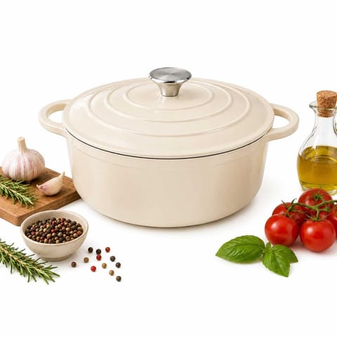 ⁨EMALIOWANY GARNEK ŻELIWNY 24cm 4,2L KREMOWY 7765⁩ w sklepie Wasserman.eu