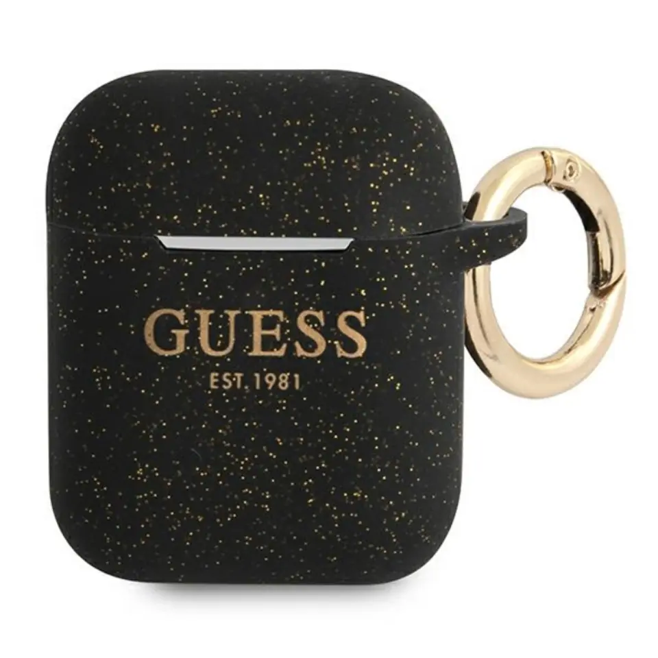 ⁨Guess Silicone Glitter Case Est – Etui Airpods (czarny)⁩ w sklepie Wasserman.eu