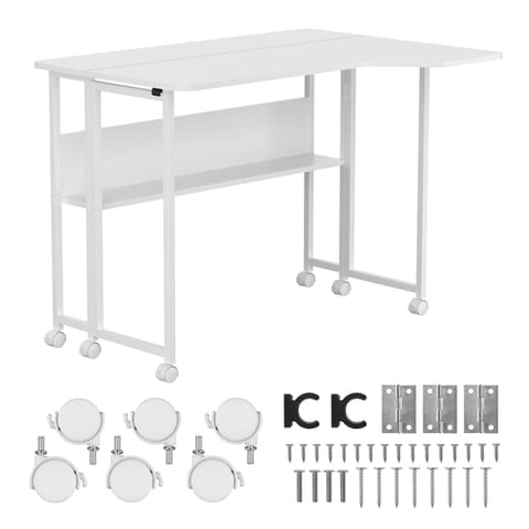 ⁨Składane biurko / stolik Maclean, białe, mobilne 100x73cm, max. 50kg, kątowe, kształt L, MC-126 L/W⁩ w sklepie Wasserman.eu