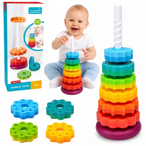 ⁨Piramida Obrotowa Wieża Sorter Układanka Tęczowa 36cm 6 El.⁩ w sklepie Wasserman.eu