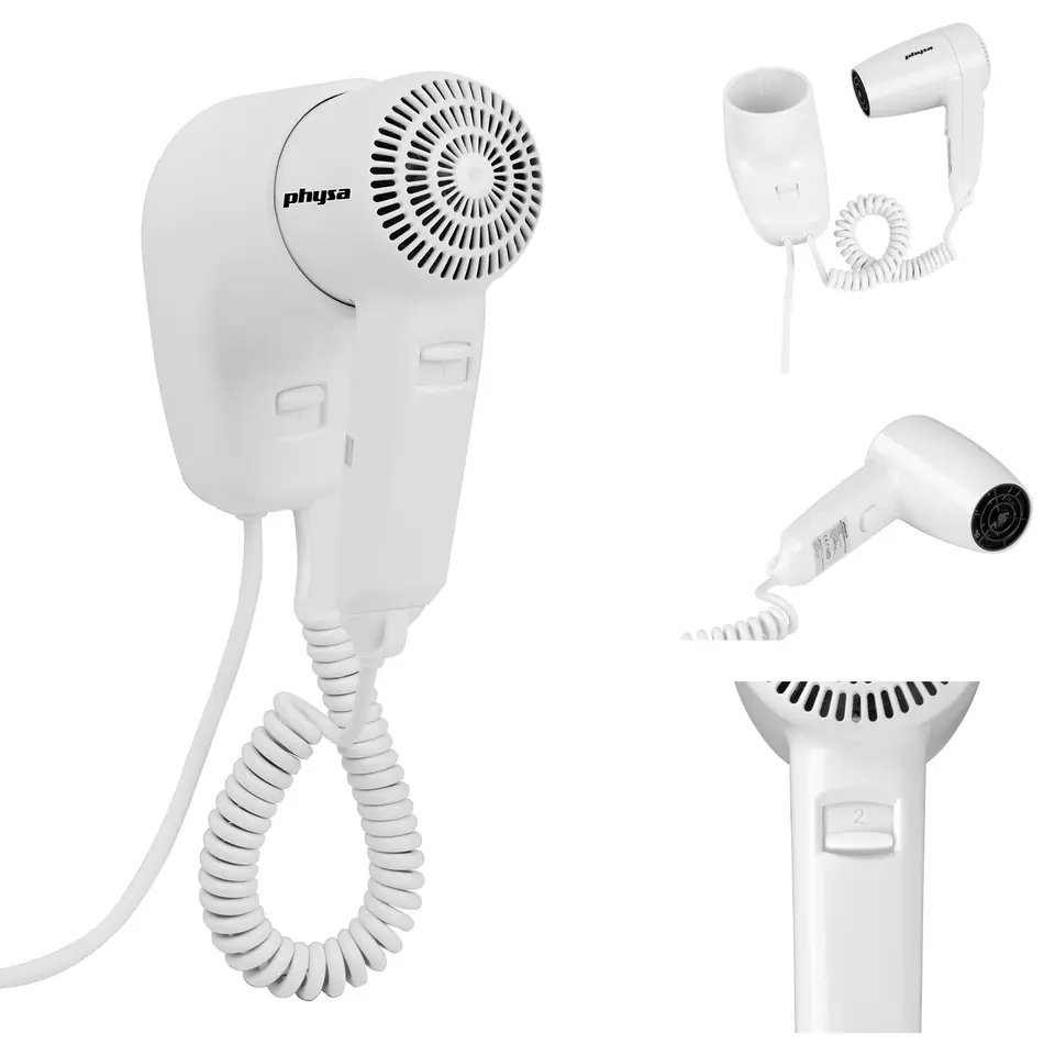 ⁨Pool hair dryer hotel wall white 1200W Physa PURUS⁩ at Wasserman.eu