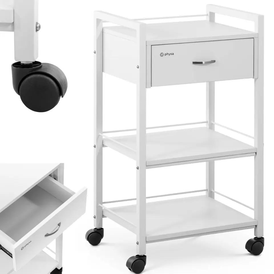 ⁨Hairdresser's cosmetic helper trolley 1 drawer 3 shelves 47.5 x 40 x 85.5 cm white⁩ at Wasserman.eu