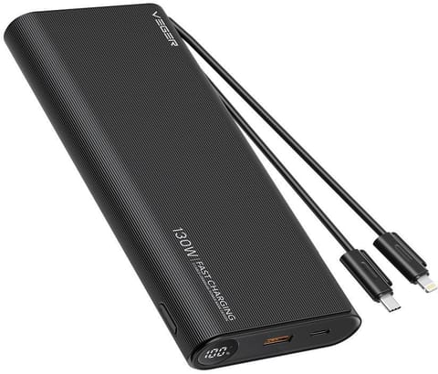 ⁨Powerbank Veger 25000 mAh 130 W PD QC 3.0 USB-A USB-C czarny z kablami USB-C i Lightning⁩ w sklepie Wasserman.eu
