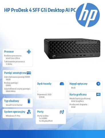 ⁨Computer ProDesk 4 SSF G1i U5-225 512GB/16GB/W11P 9H7U4ET⁩ at Wasserman.eu