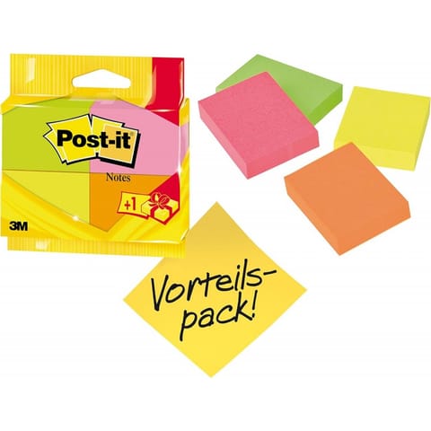 ⁨Bloczek samoprzylepny POST-IT 38x51mm 4x100kartek mix kolorów 510080524 3M⁩ w sklepie Wasserman.eu