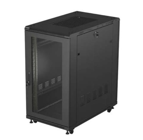 ⁨Szafa instalacyjna rack stojąca 19" 22U 600x1000 czarna drzwi    perforowane ( flat pack)⁩ w sklepie Wasserman.eu