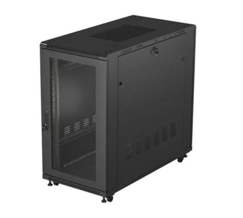 ⁨19" 22U 600x1200 black floor-standing rack cabinet with perforated doors (flat pack)⁩ at Wasserman.eu