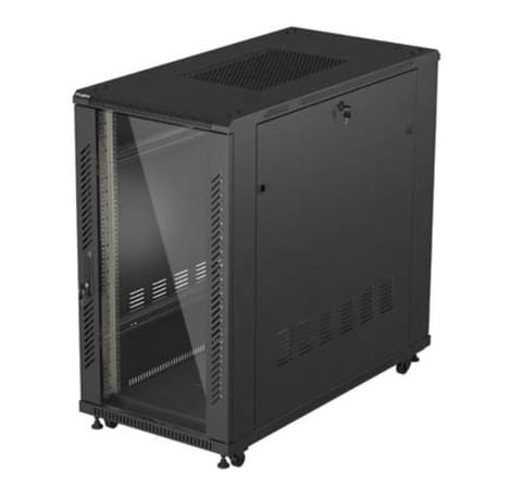 ⁨19" 22U 600x1200 black floor-standing rack cabinet with glass doors (flat pack)⁩ at Wasserman.eu