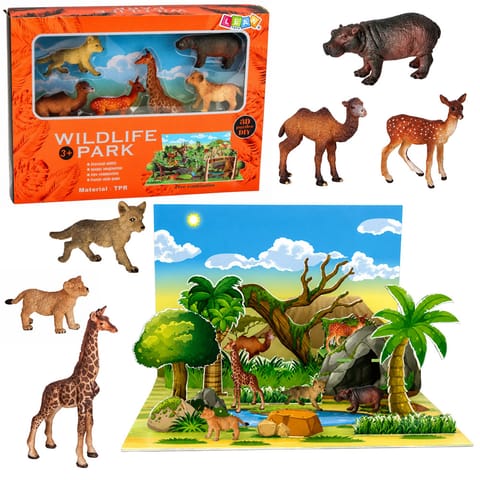 Zestaw Figurek Dzikie Zwierzęta Lis Żyrafa Hipopotam Sarna Park Plansza 3D w sklepie Wasserman.eu
