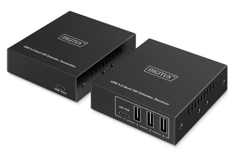 ⁨Przedłużacz (extender) po skrętce kat.6A  USB 3.1 Gen1 do 100m, 3x USB-A, 1x USB-C do 5 Gbps, 1x RJ45 (Gigabit Ethernet) - zestaw (odbiornik/nadajnik)⁩ w sklepie Wasserman.eu