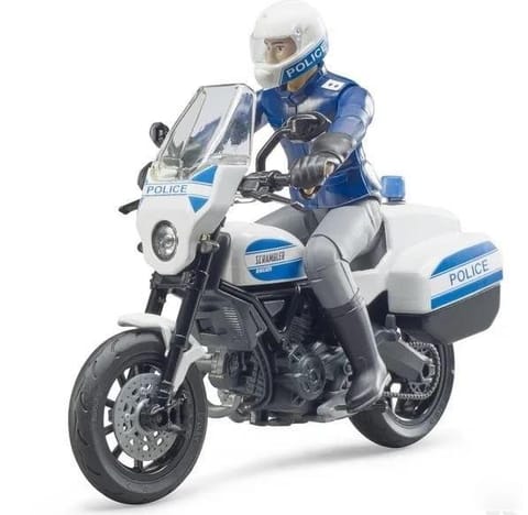 ⁨Bruder Scrambler Ducati police motorbike⁩ at Wasserman.eu