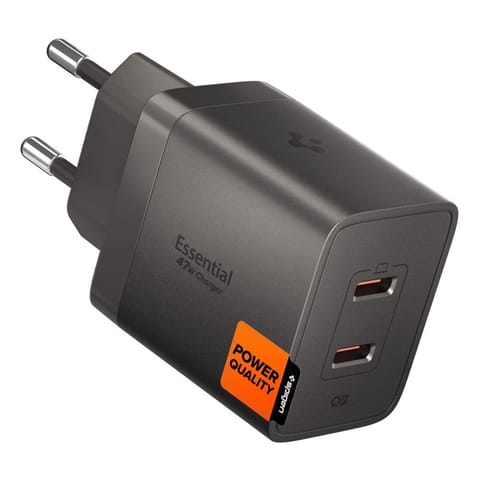 ⁨Spigen Essential EE472EU GaN - Ładowarka sieciowa 2x USB-C PD PPS 47W (Gunmetal)⁩ w sklepie Wasserman.eu