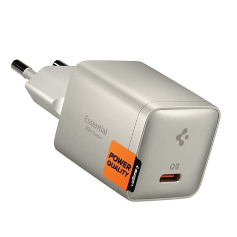 ⁨Spigen Essential EE301EU GaN - Ładowarka sieciowa USB-C PD PPS 30W (Natural Titanium)⁩ w sklepie Wasserman.eu