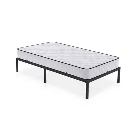 ⁨Łóżko Metalowe 100x200 cm z Materacem Łóżko Gościnne Składane Metalowy Stelaż i Rama Czarne 6 nóżek 10 listew⁩ w sklepie Wasserman.eu