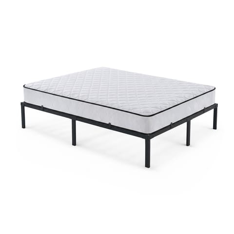 ⁨Łóżko Metalowe 140x190 cm z Materacem Łóżko Gościnne Składane Metalowy Stelaż i Rama Czarne 9 nóżek 20 listew⁩ w sklepie Wasserman.eu