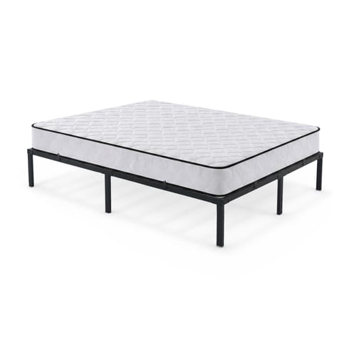 ⁨Łóżko Metalowe 140x200 cm z Materacem Łóżko Gościnne Składane Metalowy Stelaż i Rama Czarne 9 nóżek 20 listew⁩ w sklepie Wasserman.eu