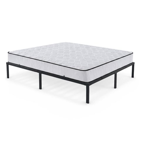 ⁨Łóżko Metalowe 160x200 cm z Materacem Łóżko Gościnne Składane Metalowy Stelaż i Rama Czarne 9 nóżek 20 listew⁩ w sklepie Wasserman.eu