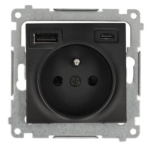 ⁨SIMON 54 MODUŁ CZARNY MAT GNIAZDO 1X Z/U 16A 250V + 2X USB TYP A+C 2.1A ZACISKI ŚRUBOWE 16A 250V⁩ w sklepie Wasserman.eu