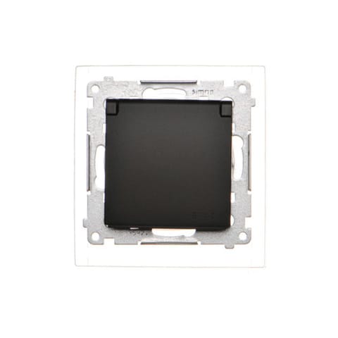 ⁨SIMON 54 MODUŁ CZARNY MAT GNIAZDO 1X Z/U Z PRZESŁONAMI Z KLAPKĄ IP44 ZACISKI ŚRUBOWE 16A 250V⁩ w sklepie Wasserman.eu