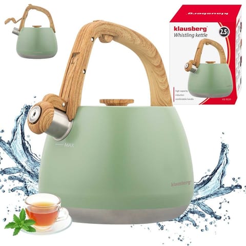 ⁨CZAJNIK STALOWY Z GWIZDKIEM 2,5L KLAUSBERG KB-9039 PISTACJOWY⁩ w sklepie Wasserman.eu