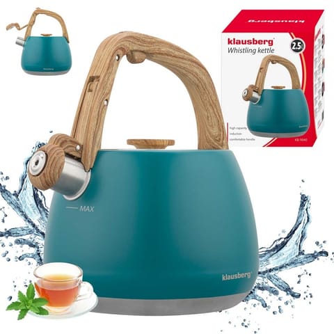 ⁨CZAJNIK STALOWY Z GWIZDKIEM 2,5L KLAUSBERG KB-9040 TURKUSOWY⁩ w sklepie Wasserman.eu