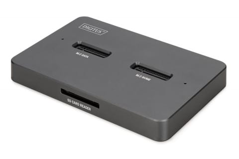 ⁨Docking Station USB-C 3.2 Gen2 for SSD M.2 Duo NVMe and SATA (max. 2x 4 TB) with SD-Express 7.1 reader (max. 2 TB), black⁩ at Wasserman.eu