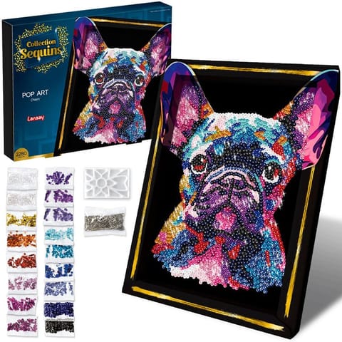 ⁨Obraz z cekinów Pop art Pies Buldog francuski Haft 2280 szt. ZA6712⁩ w sklepie Wasserman.eu