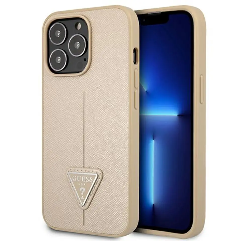 ⁨Guess GUHCP13LPSATLE iPhone 13 Pro / 13 6.1" beige/beige hardcase SaffianoTriangle Logo⁩ at Wasserman.eu