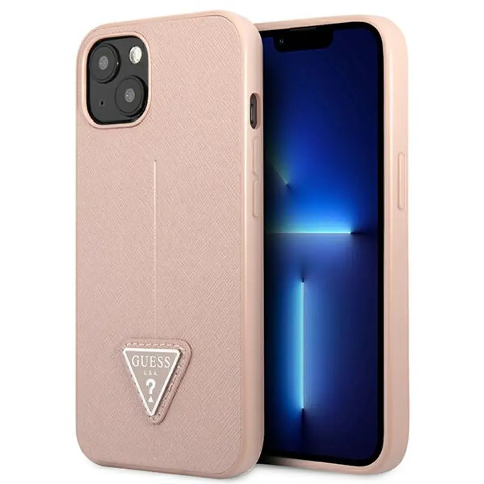 ⁨Guess GUHCP13SPSATLP iPhone 13 mini 5,4" różowy/pink hardcase SaffianoTriangle Logo⁩ w sklepie Wasserman.eu