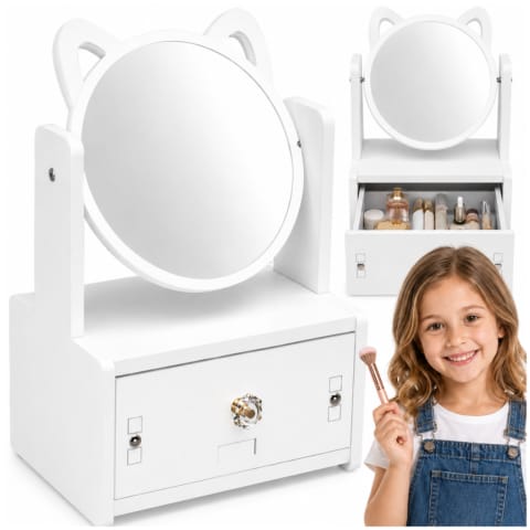 ⁨Toaletka z Lustrem Organizer na Kosmetyki dla Dzieci i Dorosłych Biała 27x16x13 cm⁩ w sklepie Wasserman.eu