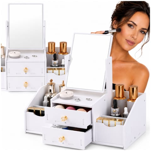 ⁨Toaletka z Lustrem Organizer na Kosmetyki dla Dzieci i Dorosłych Biała 40x35x20 cm⁩ w sklepie Wasserman.eu