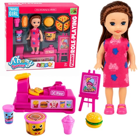 ⁨Zestaw Mini Laleczka Z Kasą Fiskalną Sprzedawczyni Akcesoria Hamburger Lody⁩ w sklepie Wasserman.eu
