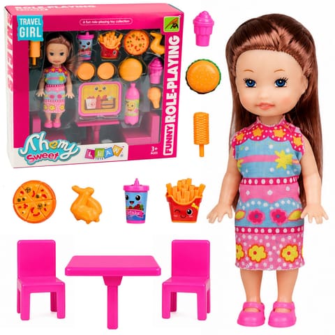 ⁨Zestaw Mini Laleczka Fast Food Pizza Hamburger Stolik Krzesła Akcesoria⁩ w sklepie Wasserman.eu