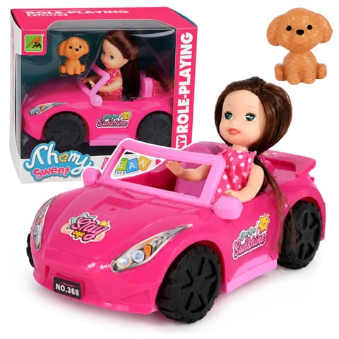⁨Zestaw Mini Laleczka w Samochodzie Kabriolet Figurka Pieska Różowy⁩ w sklepie Wasserman.eu
