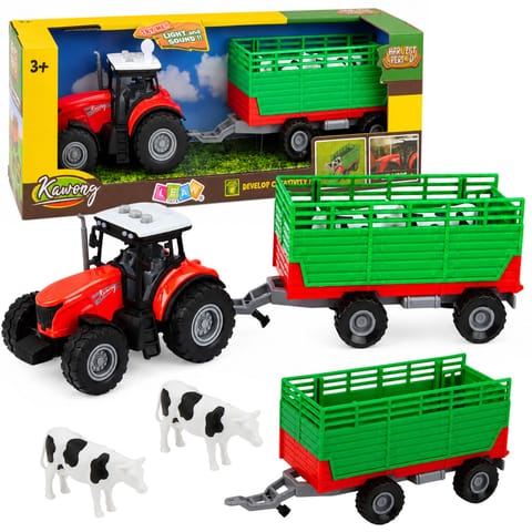 ⁨Traktor z Przyczepą Do Transportu Zwierząt Figurki Krów Światła Dźwięki 4 el.⁩ w sklepie Wasserman.eu