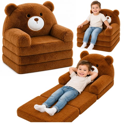 ⁨Rozkładany Fotel Sofa Leżanka Miś 2W1 Dla Dzieci Miękki Pluszowy Brązowy⁩ w sklepie Wasserman.eu