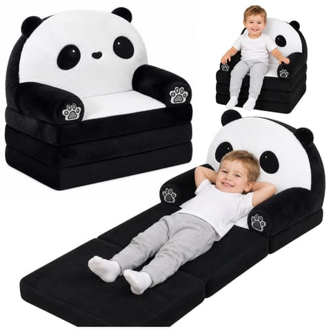 ⁨Rozkładany Fotel Sofa Leżanka Panda 2W1 Dla Dzieci Miękki Biało-Czarny⁩ w sklepie Wasserman.eu