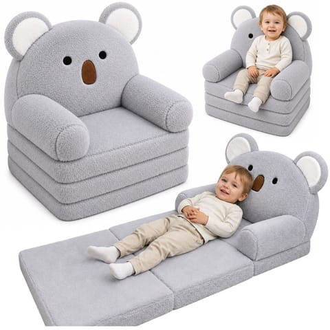⁨Rozkładany Fotel Sofa Leżanka Koala 2W1 Dla Dzieci Miękki Pluszowy Szary⁩ w sklepie Wasserman.eu