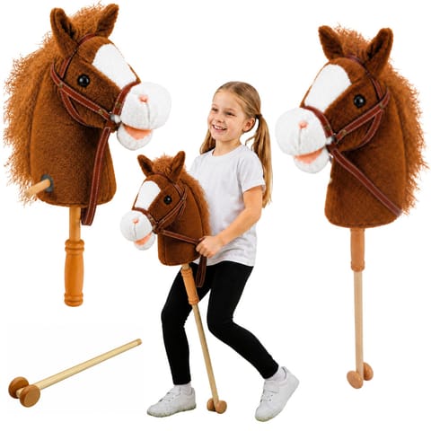 ⁨Hobby Horse Koń Na Kiju Głowa Konia Dźwięki Galopu Rżenia Brązowy 100 cm⁩ w sklepie Wasserman.eu